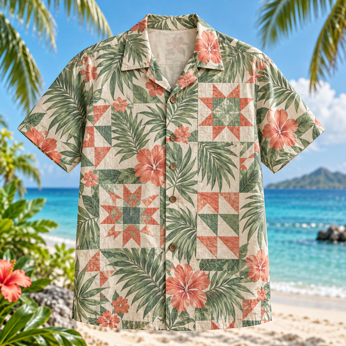 Quilt Block Palm Sewing and Quilting Hawaiian Shirt