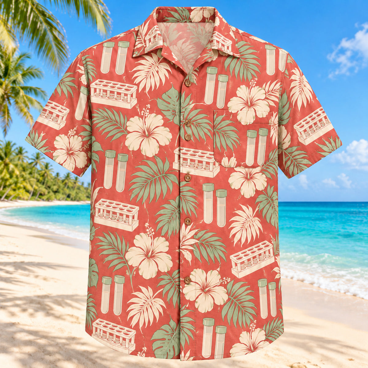 Rack And Leaves Coral Sage Phlebotomist Hawaiian Shirt