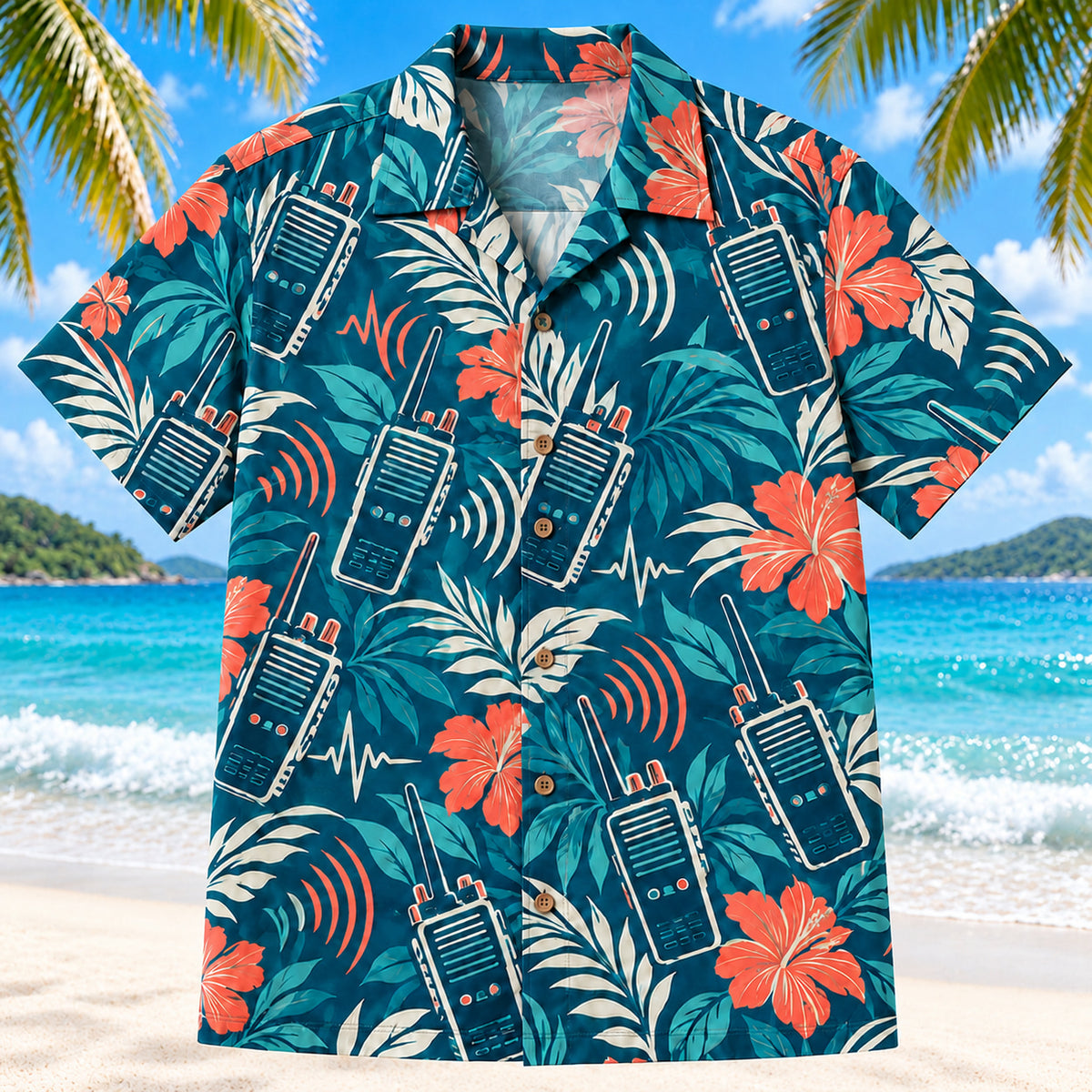 Radio Signal Teal EMT and Paramedic Hawaiian Shirt