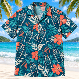 Radio Signal Teal EMT and Paramedic Hawaiian Shirt