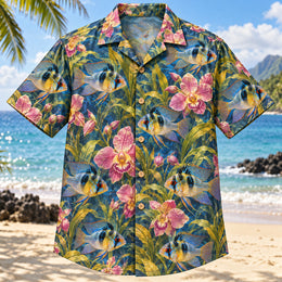 Ram Cichlid Orchid Freshwater Aquarium Hawaiian Shirt