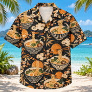 Front view of Ramen Bowl Japanese Food Hawaiian Shirt with generic unbranded ramen bowls with noodles and vegetables