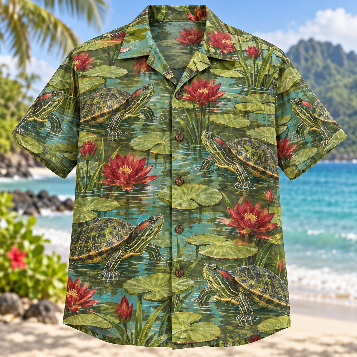 Red Eared Slider Reptile Hawaiian Shirt