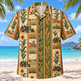 Resort Stripes Farmer and Tractor Hawaiian Shirt