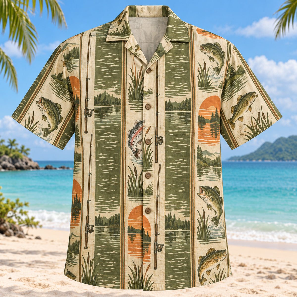 Resort Stripes Freshwater Fishing Hawaiian Shirt