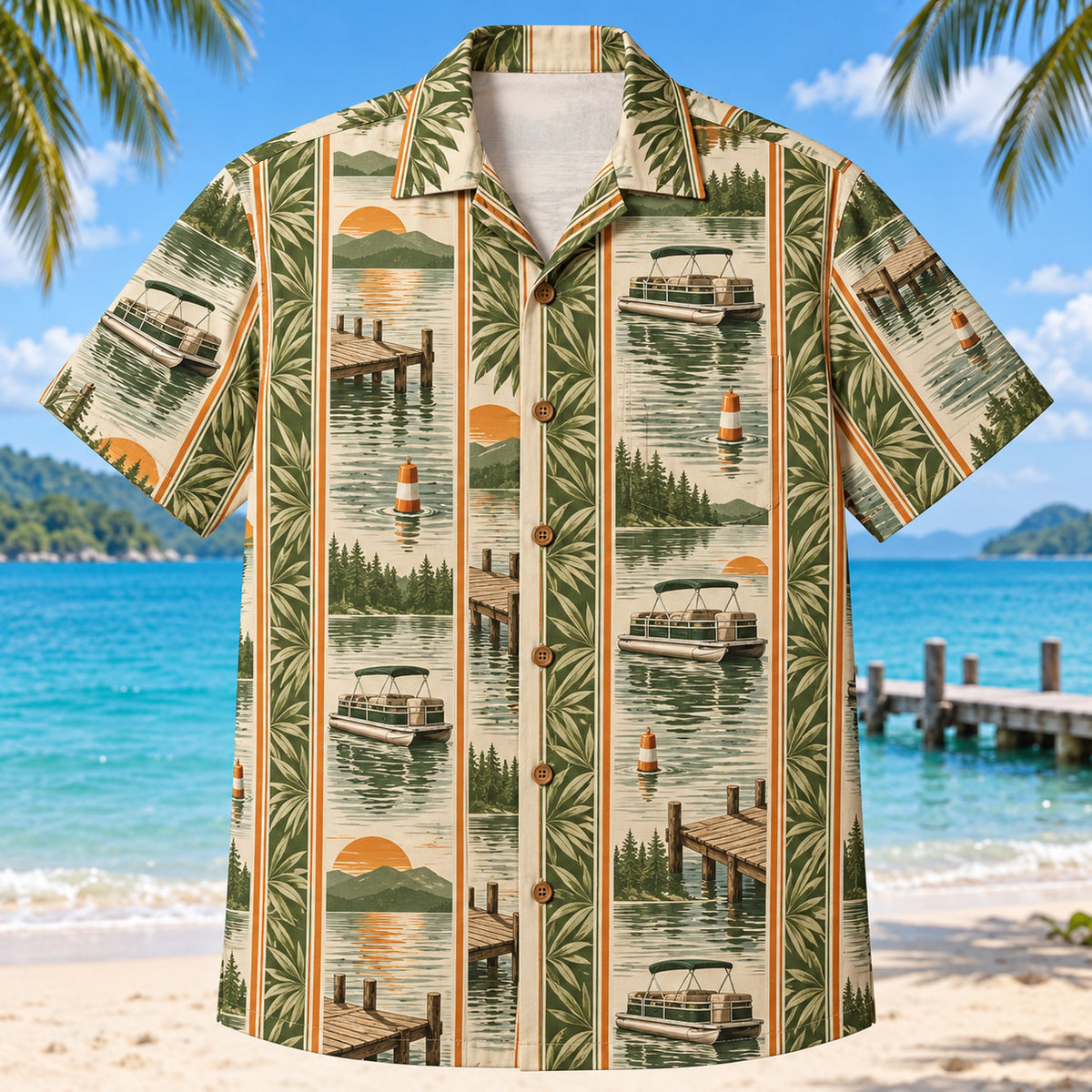 Resort Stripes Pontoon Boating Hawaiian Shirt