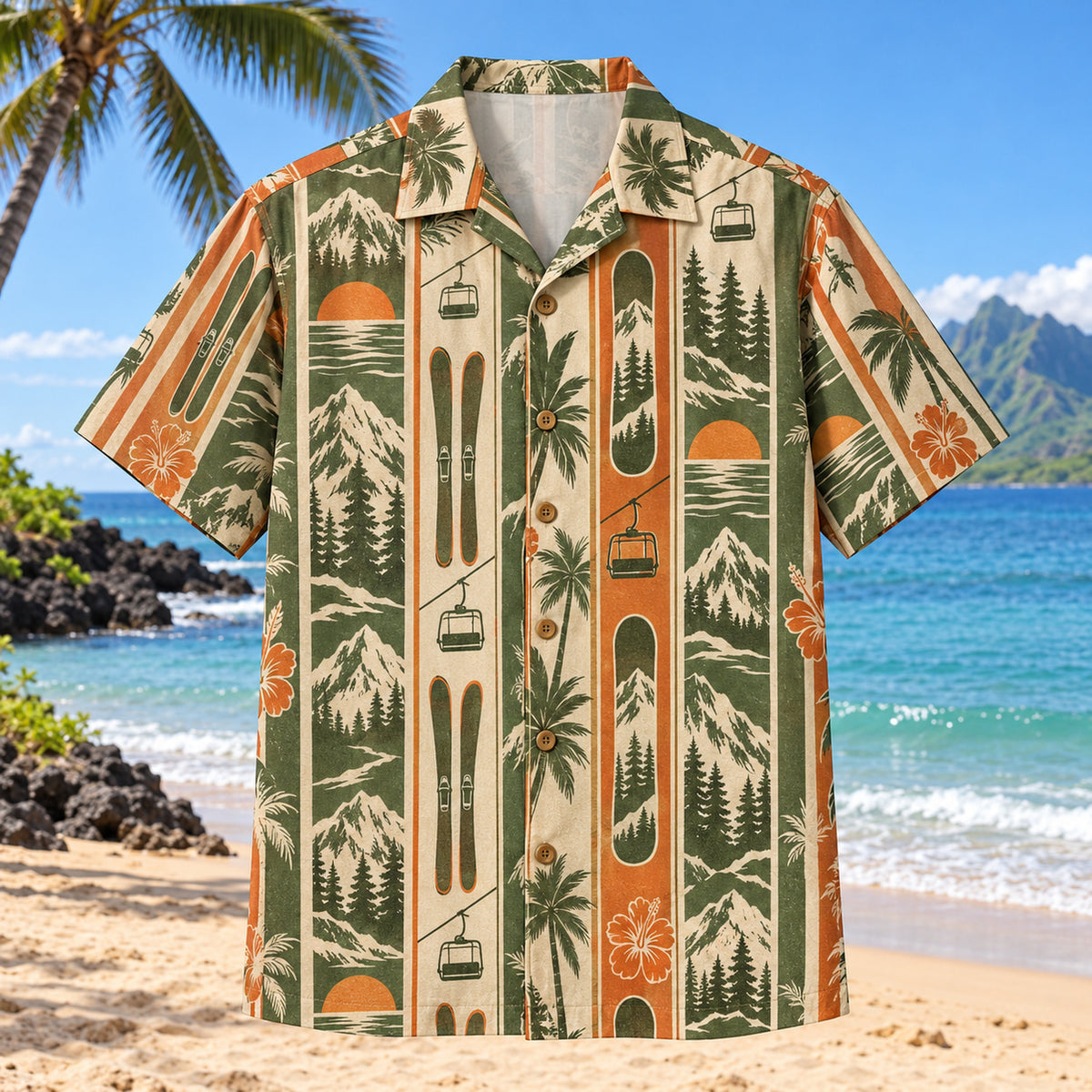 Resort Stripes Ski and Snowboard Hawaiian Shirt