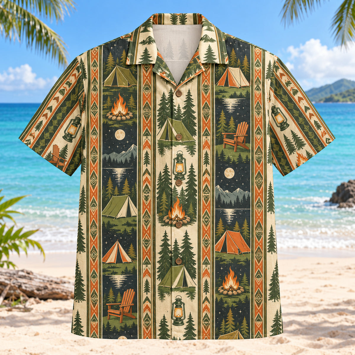 Resort Stripes Tent Camping Hawaiian Shirt