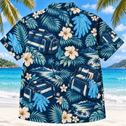 Back view of Response Bag Navy EMT and Paramedic Hawaiian Shirt on a Hawaiian beach with fine white sand