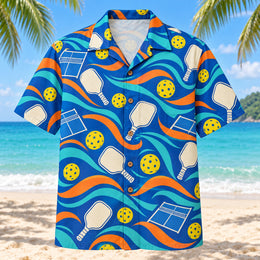 Retro Paddle Waves Pickleball Hawaiian Shirt