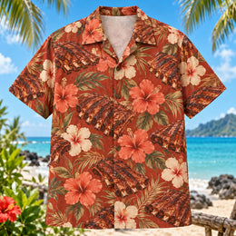 Ribs Hibiscus BBQ Hawaiian Shirt