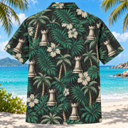 Back view of Rook Palm Chess Hawaiian Shirt with matching artwork in charcoal, cream, emerald