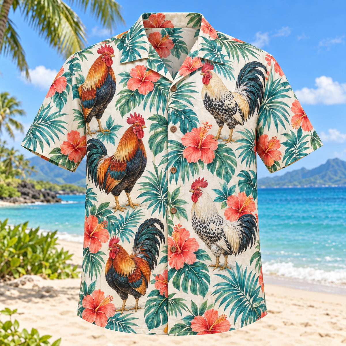 Rooster Hibiscus Chicken Hawaiian Shirt