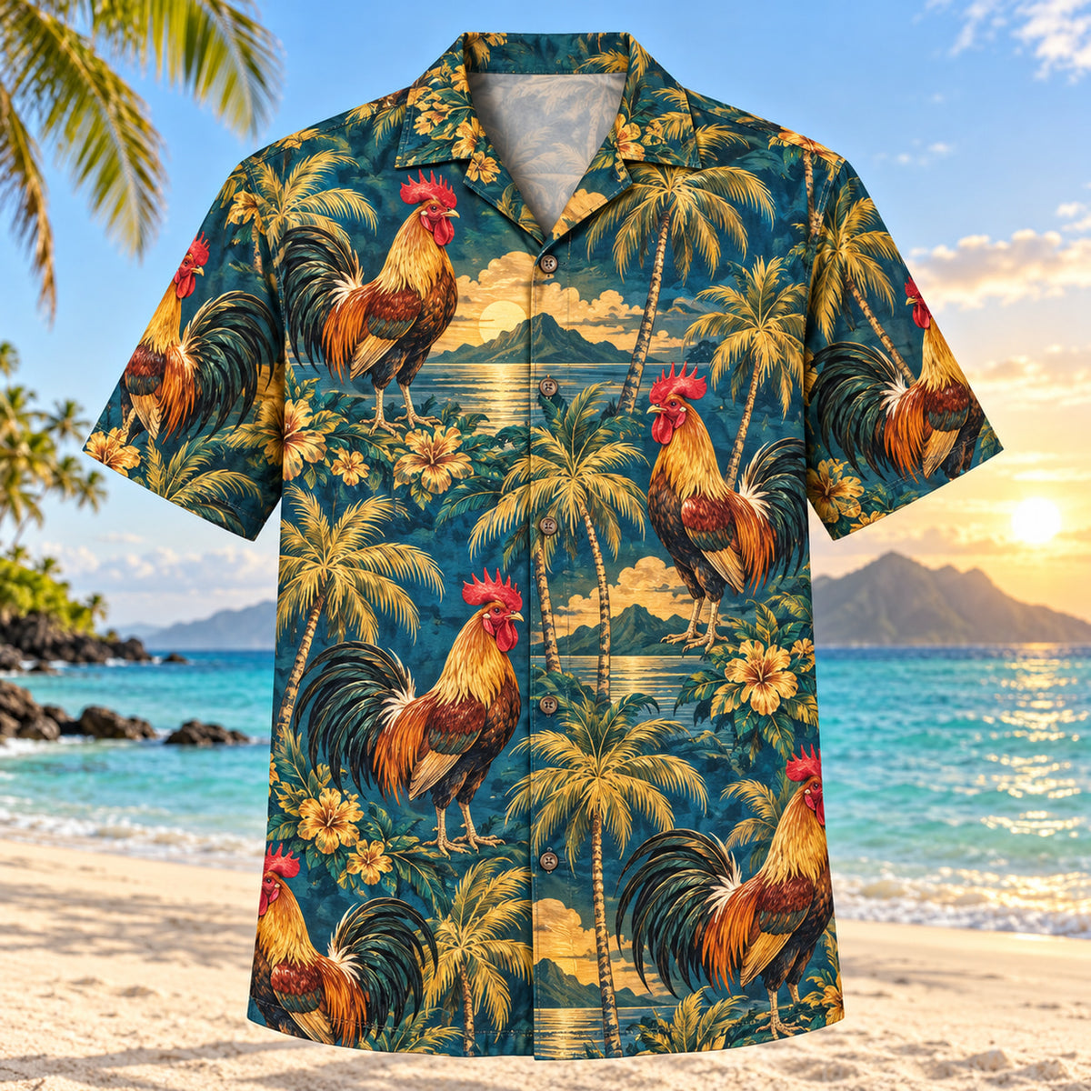 Rooster Sunrise Chicken Hawaiian Shirt