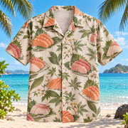 Front view of Sashimi Garden Japanese Food Hawaiian Shirt with illustrated sashimi slices and garden leaves