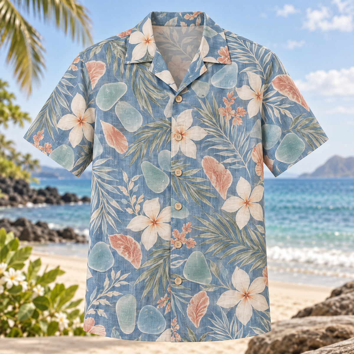 Sea Glass Bloom Beach Wedding Hawaiian Shirt