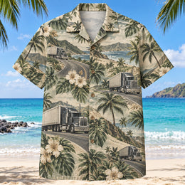 Semi Silhouette Truck Driver Hawaiian Shirt