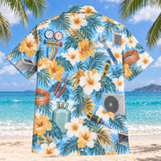 Back view of Service Tools HVAC Hawaiian Shirt with matching artwork in sky, white, ochre