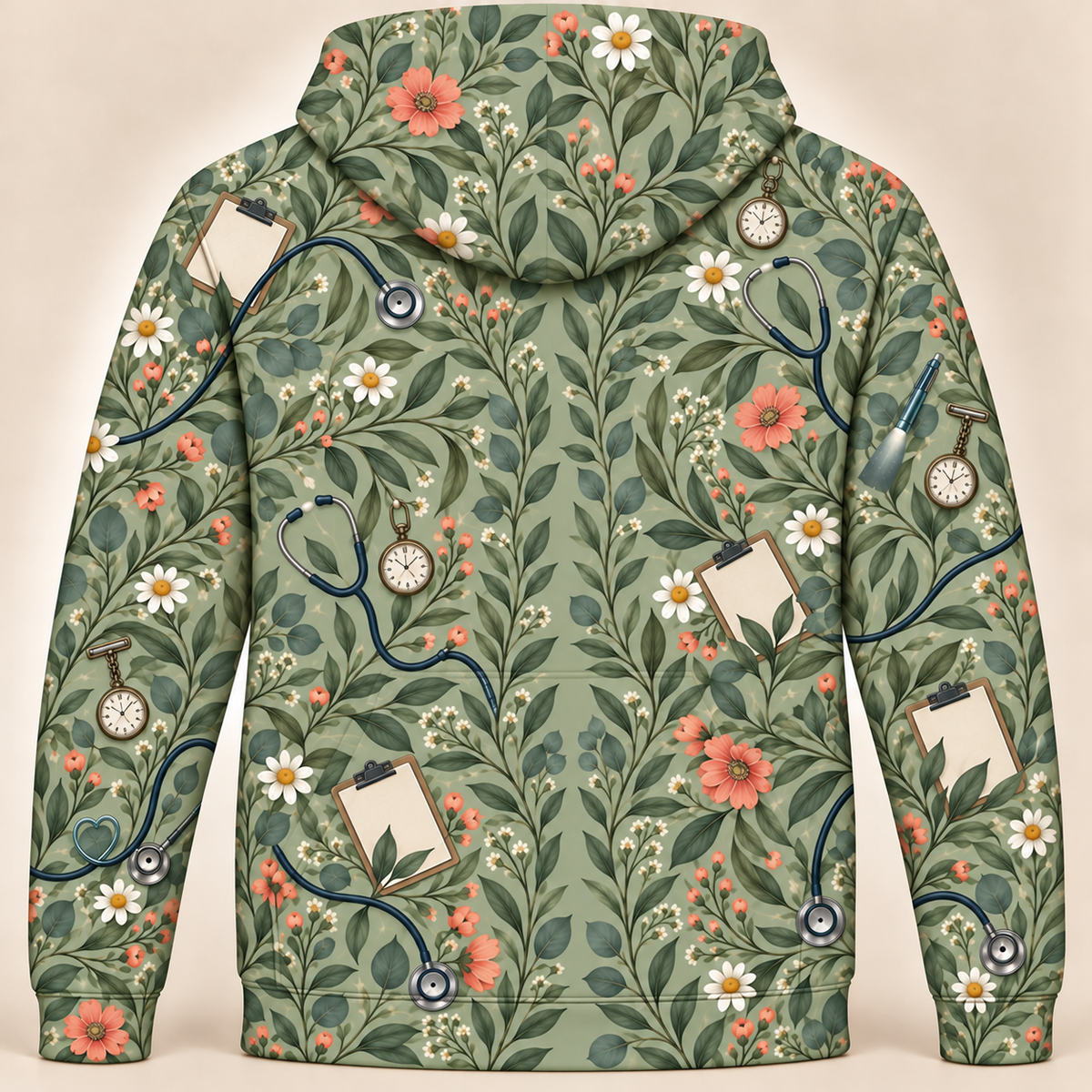 Registered Nurse Botanical Stethoscope Garden Hoodie and Zip Hoodie shared back mockup
