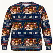 Shih Tzu Cozy Fireplace Christmas Ugly Sweater front