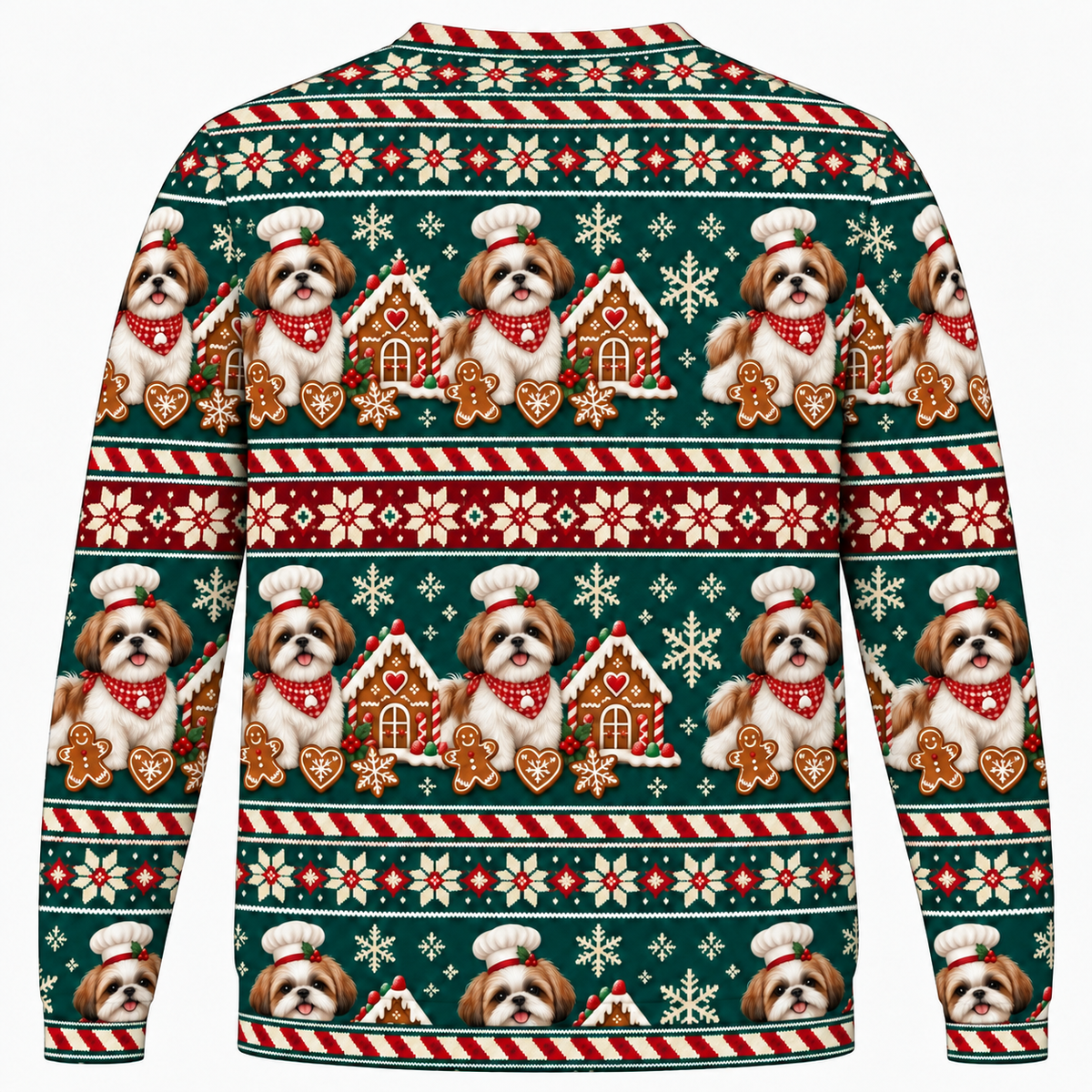 Shih Tzu Gingerbread Christmas Ugly Sweater back