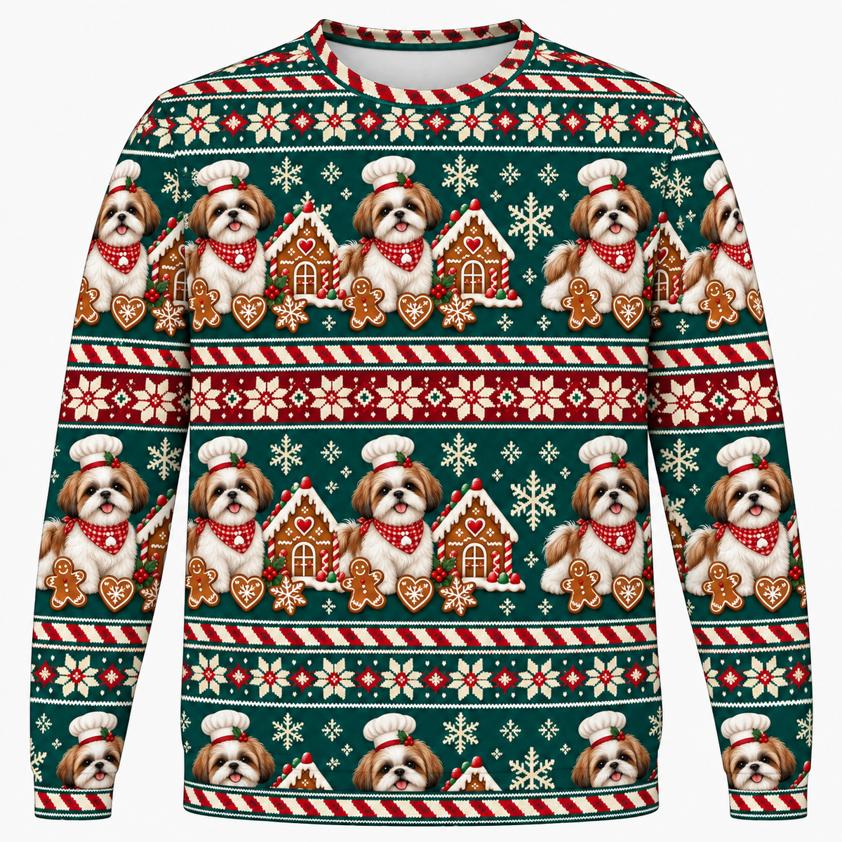 Shih Tzu Gingerbread Christmas Ugly Sweater front
