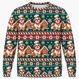Shih Tzu Gingerbread Christmas All Over Print Ugly Sweater