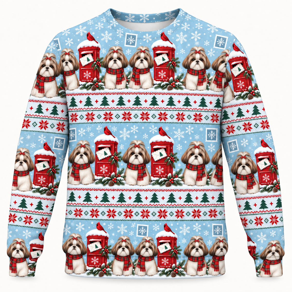 Shih Tzu Christmas Mailbox Ugly Sweater front