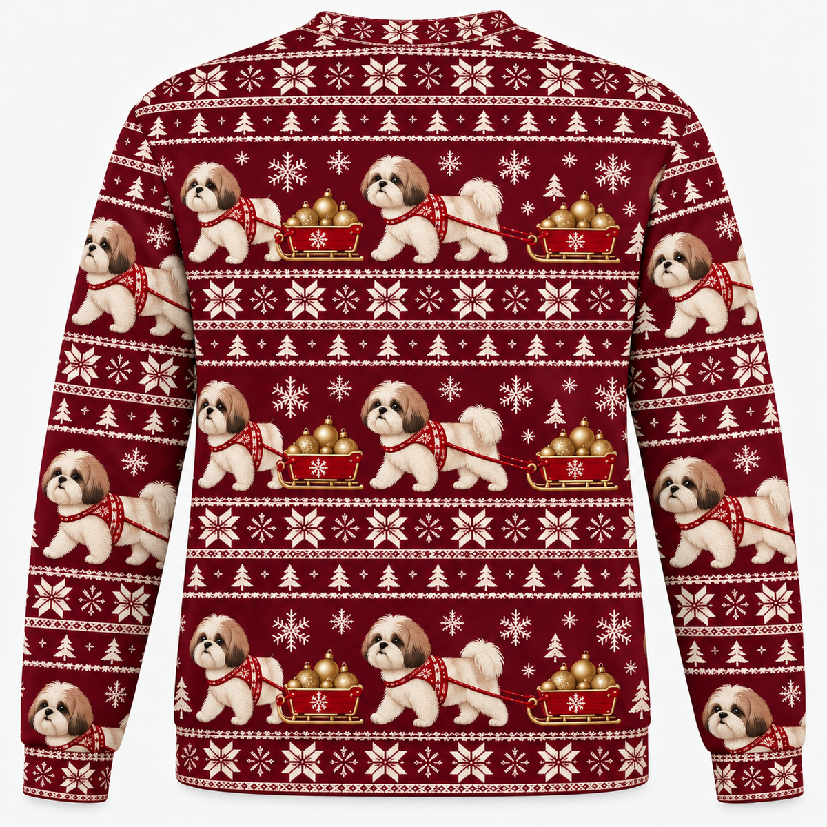 Shih Tzu Christmas Sled Ugly Sweater back