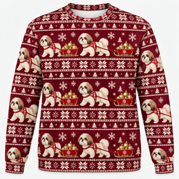 Shih Tzu Christmas Sled All Over Print Ugly Sweater