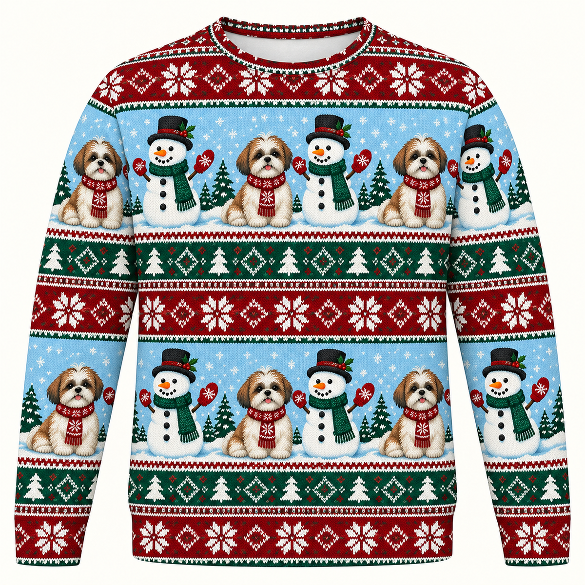 Shih Tzu Snowman Christmas Ugly Sweater front