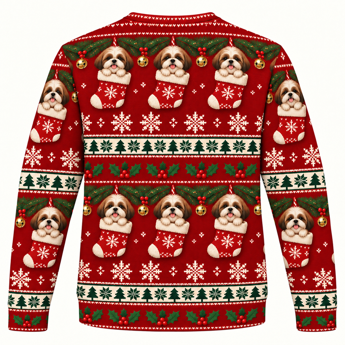 Shih Tzu Christmas Stocking Ugly Sweater back