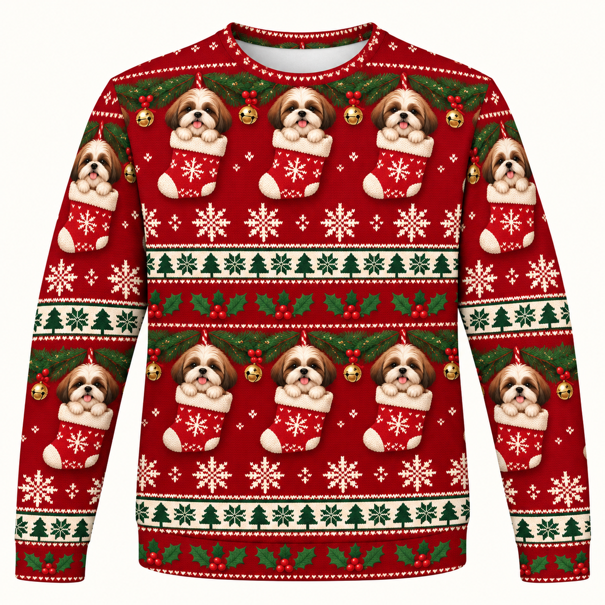 Shih Tzu Christmas Stocking Ugly Sweater front