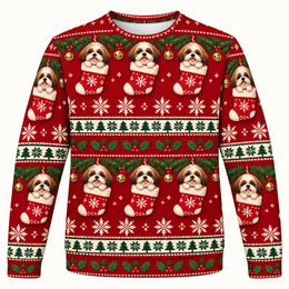Shih Tzu Christmas Stocking All Over Print Ugly Sweater