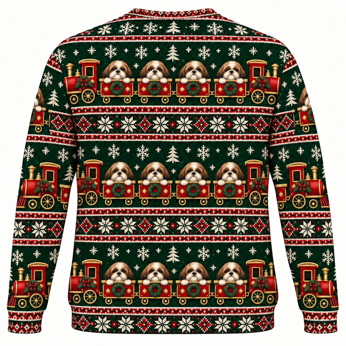 Shih Tzu Christmas Train Ugly Sweater back