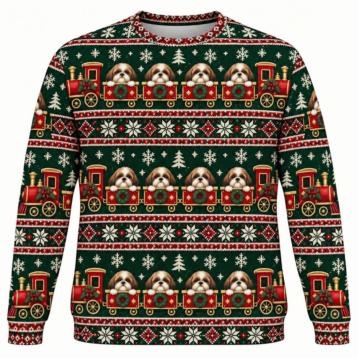 Shih Tzu Christmas Train Ugly Sweater front