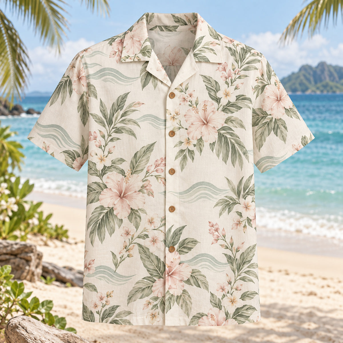 Shoreline Floral Beach Wedding Hawaiian Shirt