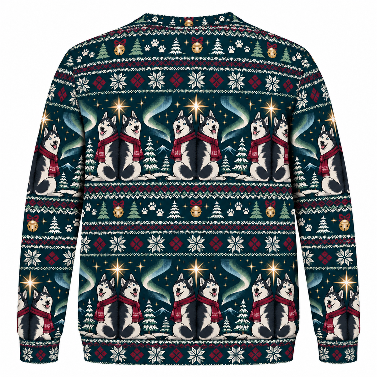 Siberian Husky Aurora Carol Ugly Sweater back