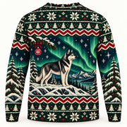 Siberian Husky Aurora Ridge Ugly Sweater back