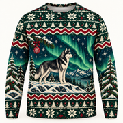 Siberian Husky Aurora Ridge Ugly Sweater front