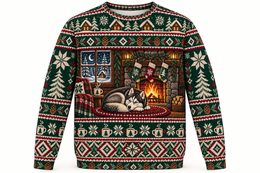 Siberian Husky Cozy Cabin Ugly Sweater