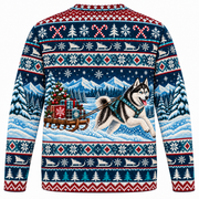 Siberian Husky Gift Sled Ugly Sweater back