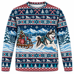 Siberian Husky Gift Sled Ugly Sweater