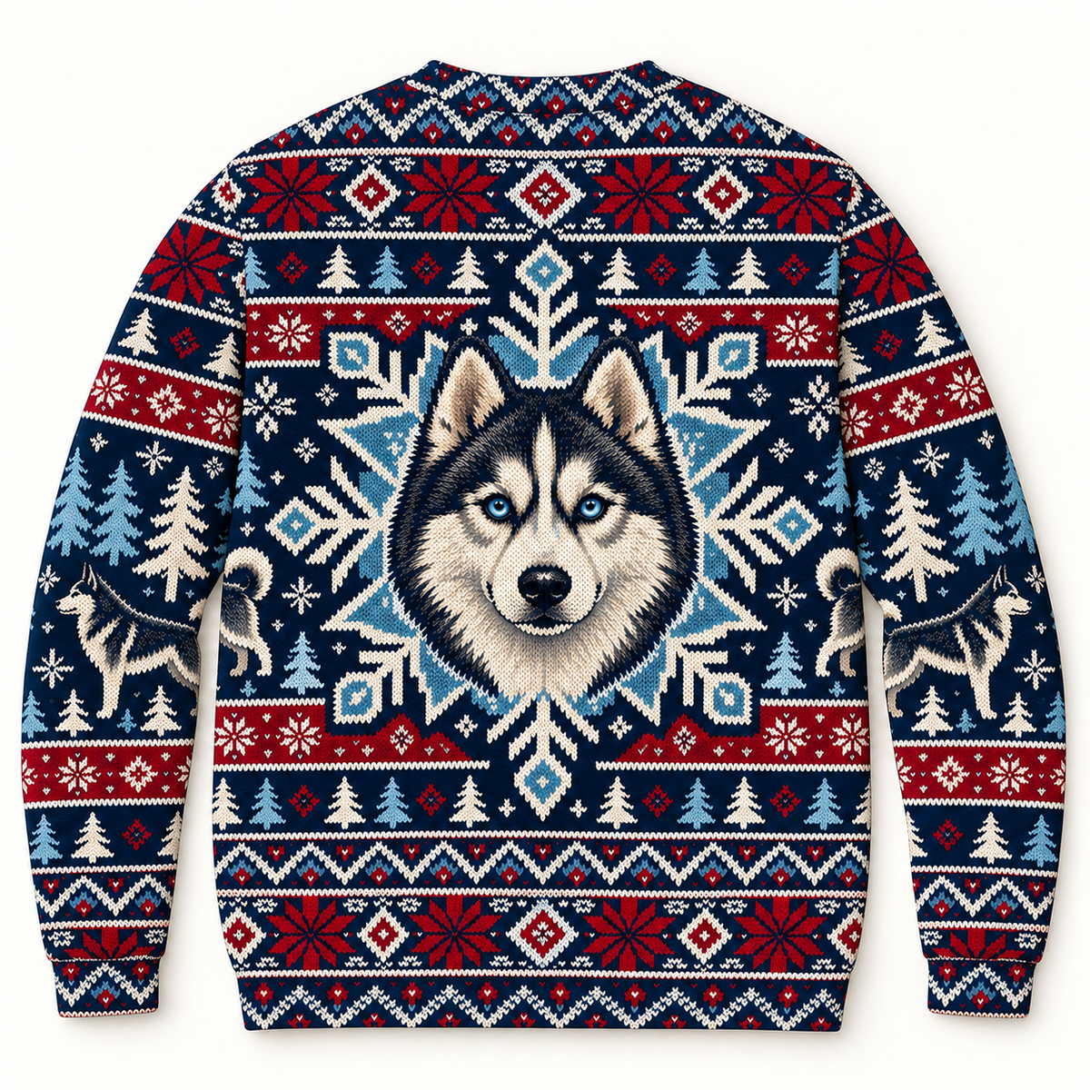 Siberian Husky Ice Medallion Ugly Sweater back