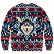 Siberian Husky Ice Medallion Ugly Sweater back