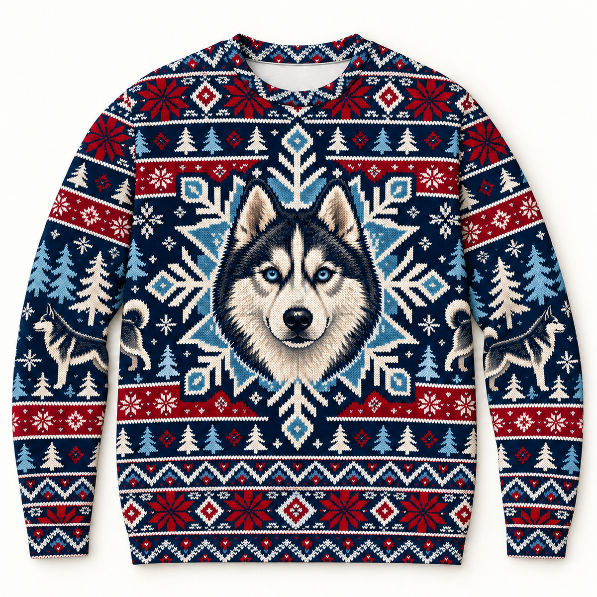 Siberian Husky Ice Medallion Ugly Sweater front
