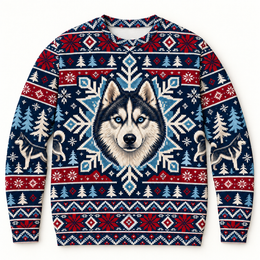 Siberian Husky Ice Medallion Ugly Sweater