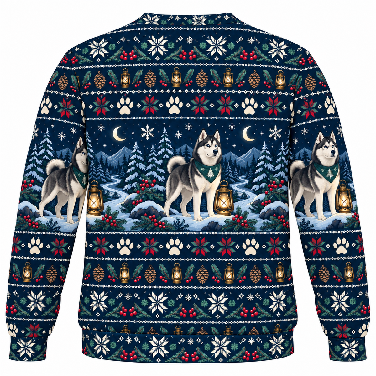 Siberian Husky Lantern Trail Ugly Sweater back