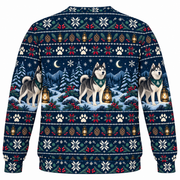 Siberian Husky Lantern Trail Ugly Sweater back