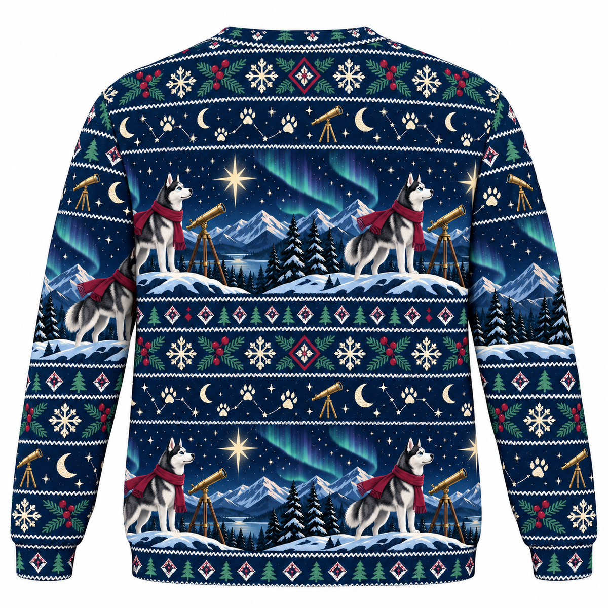 Siberian Husky Star Observatory Ugly Sweater back